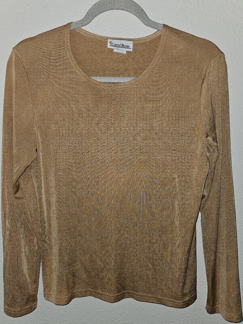 VTG Carol Rose Tan Gold Metallic Shimmer Top L Y2K Minimalist Glam USA Made